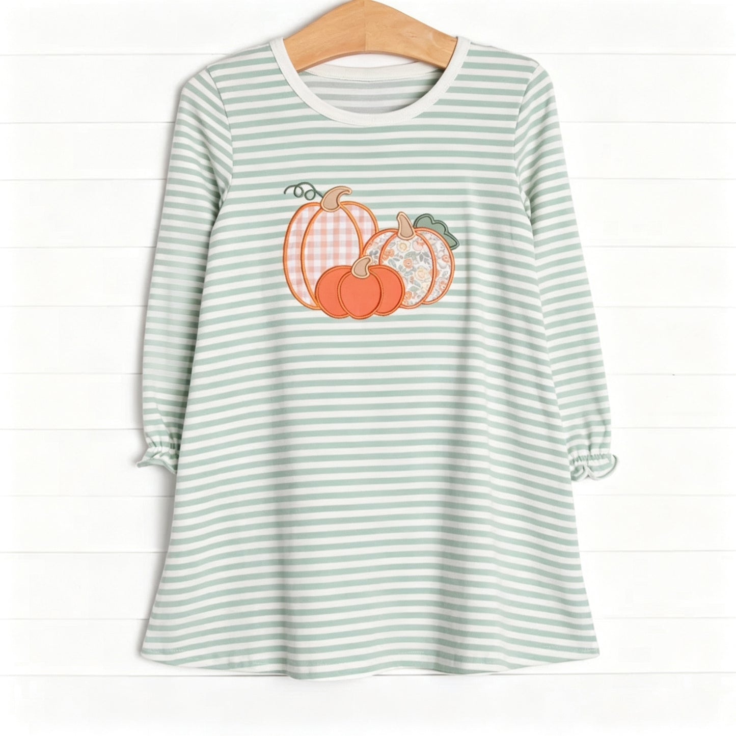 (Preorder new) No moq Baby Girls Fall Floral Pumpkin Striped Print Pocket Knee Length Casual Dress Rompers