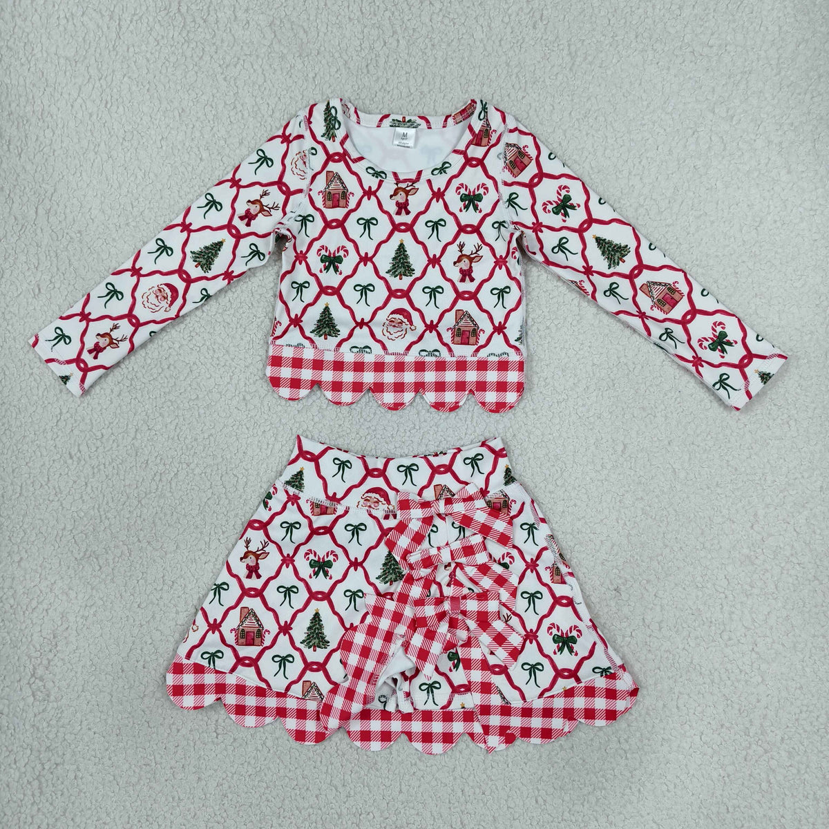 NEW RTS NO MOQ yoga fabric GLD1676 Baby Girls Bows Top Bows Skort Short Christmas Yoga Active Scallop Clothes Set Cute Holiday Outfit