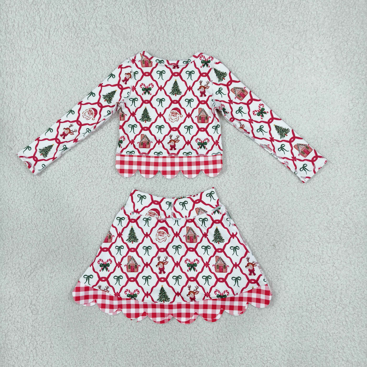 NEW RTS NO MOQ yoga fabric GLD1676 Baby Girls Bows Top Bows Skort Short Christmas Yoga Active Scallop Clothes Set Cute Holiday Outfit