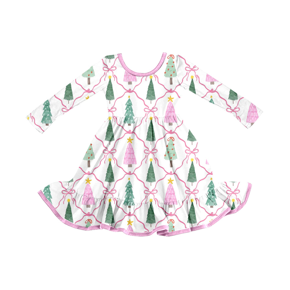 (Preorder new) No moq Baby Girls Christmas Tree Bow Print Long Sleeve Top And Pants Pajama Set Rompers Dress Blankets