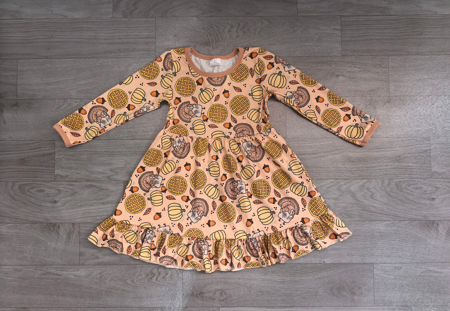 (Sample) No moq milk silk GLD1691 Baby Girls Pumpkins Turkey Thanksgivings Ruffle Knee Length Dress