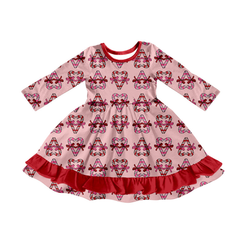 (Preorder new) No moq Baby Girls Christmas Candy Cane Print Bow Long Sleeve Top Ruffle Pants Pajama Set Dress Romper Blankets