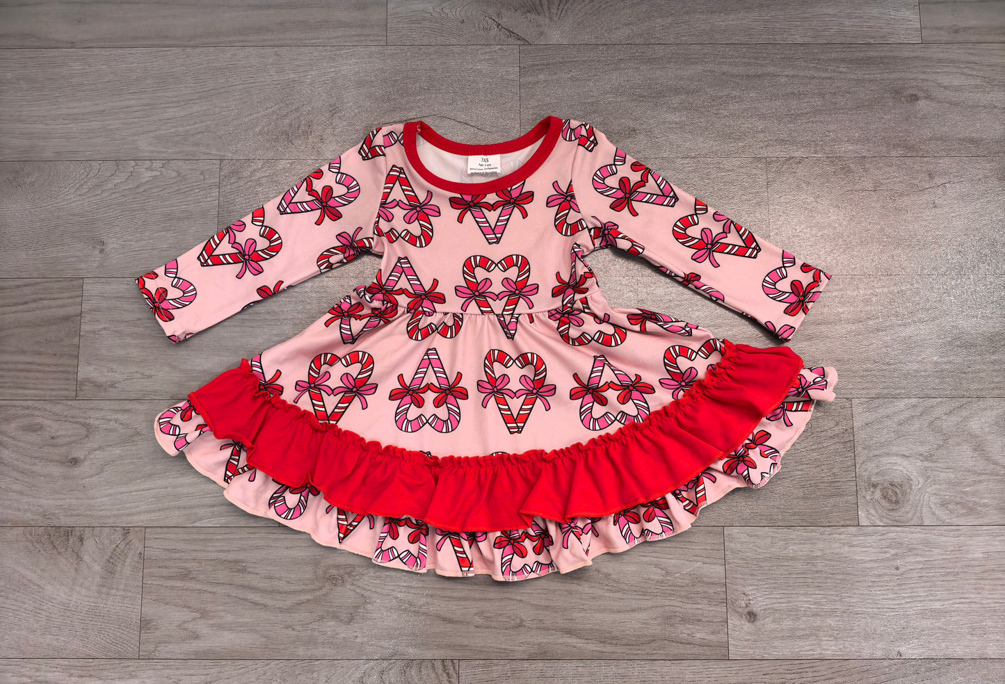 (Sample) No moq milk silk GLD1695 Baby Girls Bows Candy Cane Christmas Ruffle Knee Length Holiday Dress