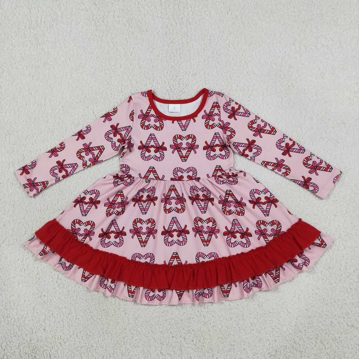 NEW RTS NO MOQ milk silk GLD1695 Baby Girls Bows Christmas Ruffle Knee Length Holiday Dress