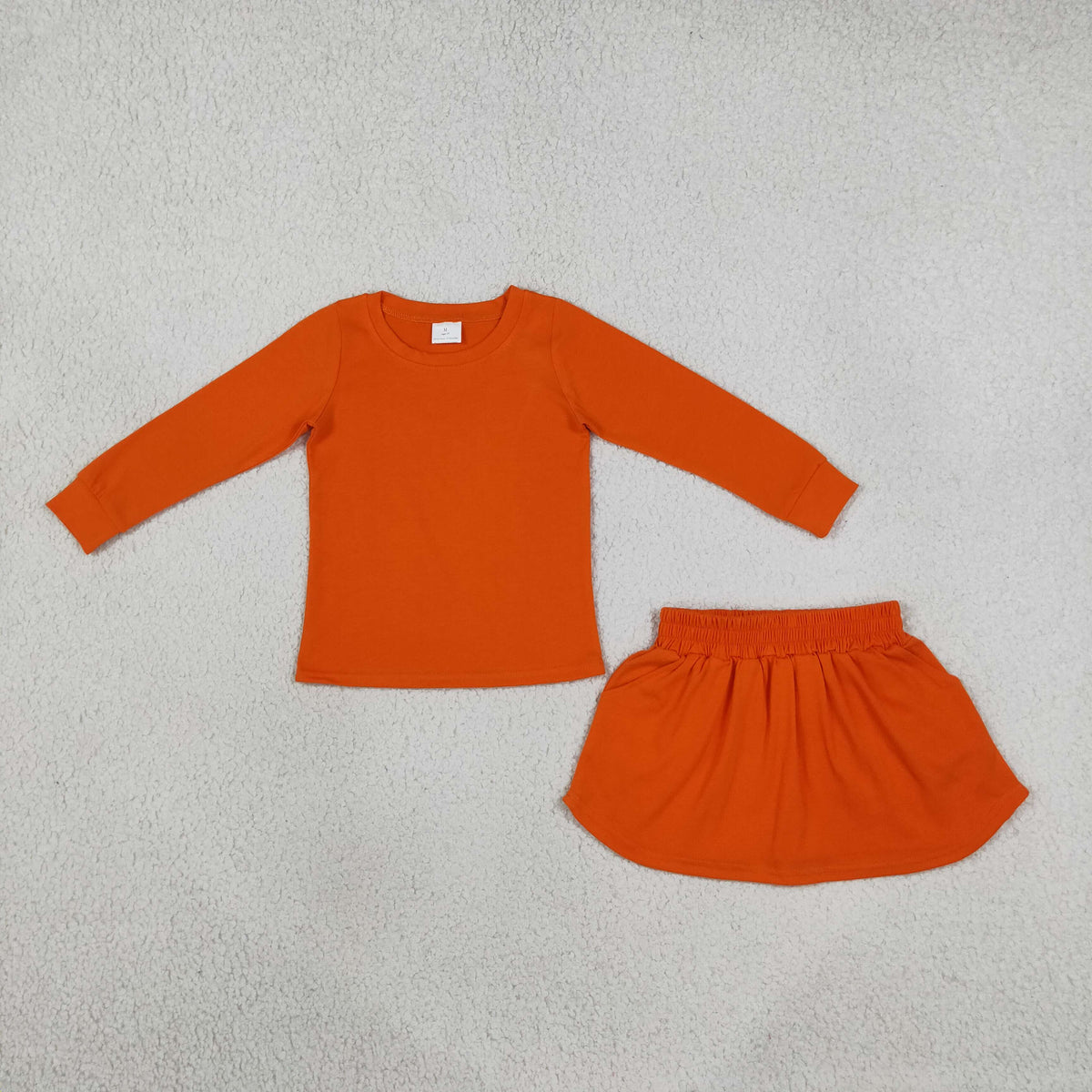 NEW RTS NO MOQ cotton GLD1696 Baby Girls Caramel Long Sleeve Top Pockets Skirt Short Sets