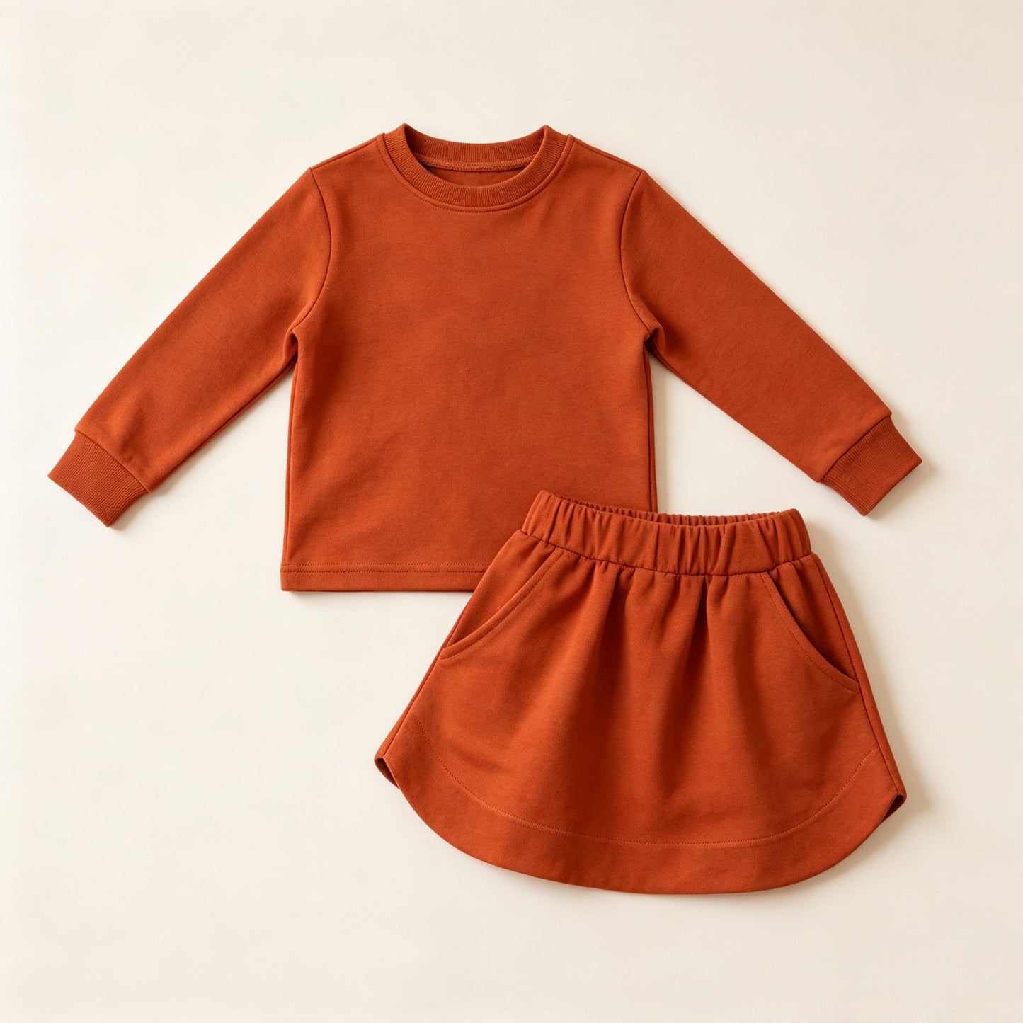 (Preorder new) No moq cotton Baby Girls Solid Color Long Sleeve Pocket Top Matching Skort Daily Clothes Set