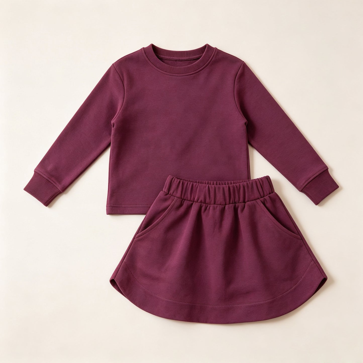 (Preorder new) No moq cotton Baby Girls Solid Color Long Sleeve Pocket Top Matching Skort Daily Clothes Set