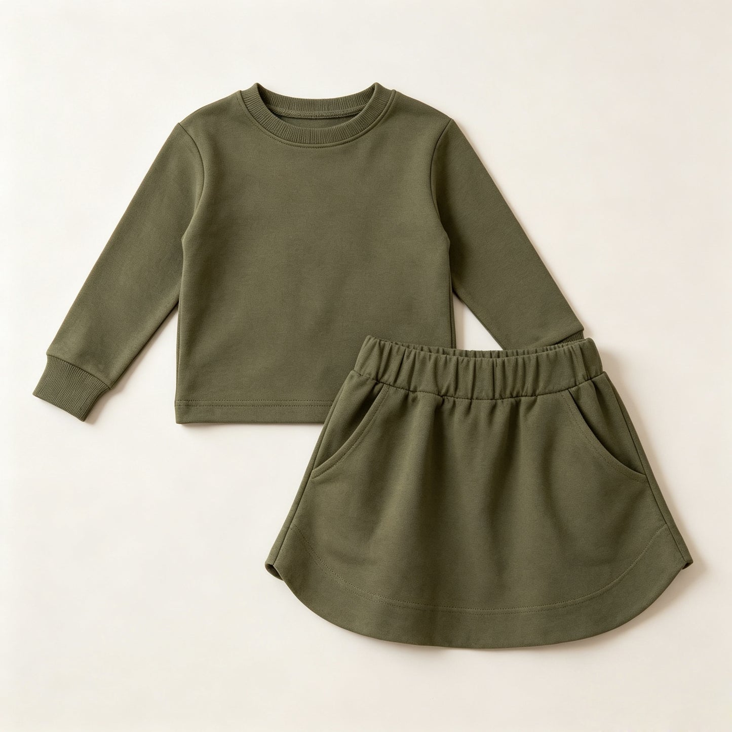 (Preorder new) No moq cotton Baby Girls Solid Color Long Sleeve Pocket Top Matching Skort Daily Clothes Set