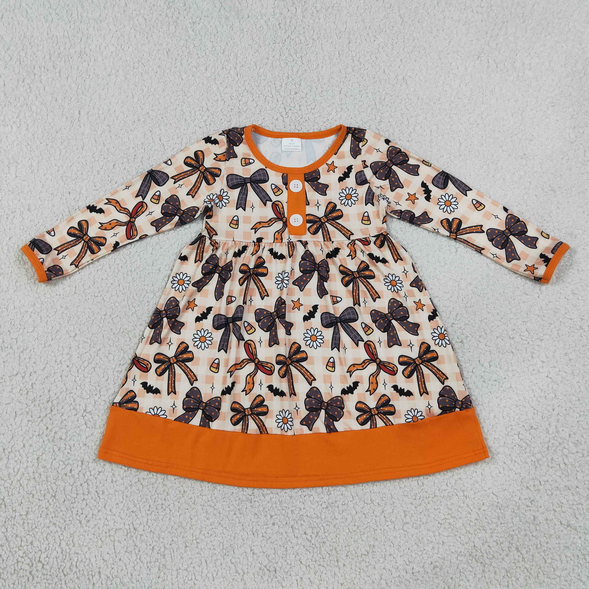 NEW RTS NO MOQ milk silk GLD1708 Baby Girls Halloween Floral Print Button Front Ruffle Hem Knee Length Dress
