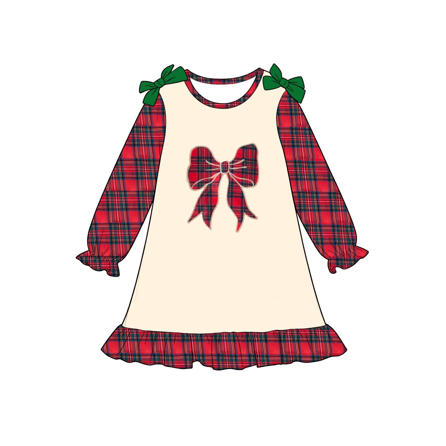 (Preorder new) No moq Baby Girls Red Plaid Bow Print Long Sleeve Romper Dress