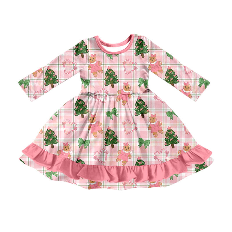 (Preorder new) No moq Baby Girls Pink Plaid Gingerbread Girl Christmas Ruffle Long Sleeve Top Pants Pajama Set Dress Rompers Blankets
