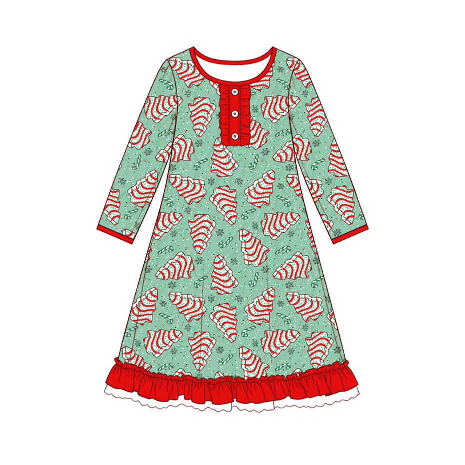 (Preorder new) No moq Baby Girls Christmas Striped Cake Tree Candy Cane Print Long Sleeve Top And Pants Pajama Set Rompers Dress Blankets
