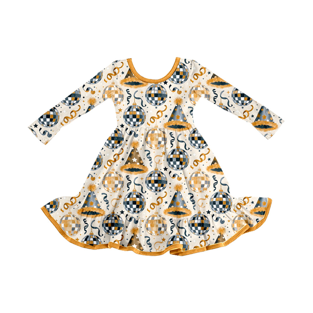 (Preorder new) No moq Baby Toddler New Year Disco Ball Print Outfit Kids Pajamas Zipper Romper Long Sleeve Swing Dress