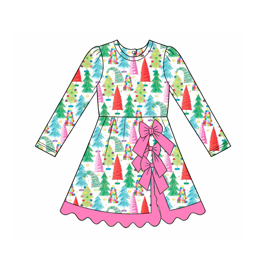 (Preorder new) No moq Baby girl Christmas Tree Print Kids Pajama Set Cute Nightgown Zipper romper