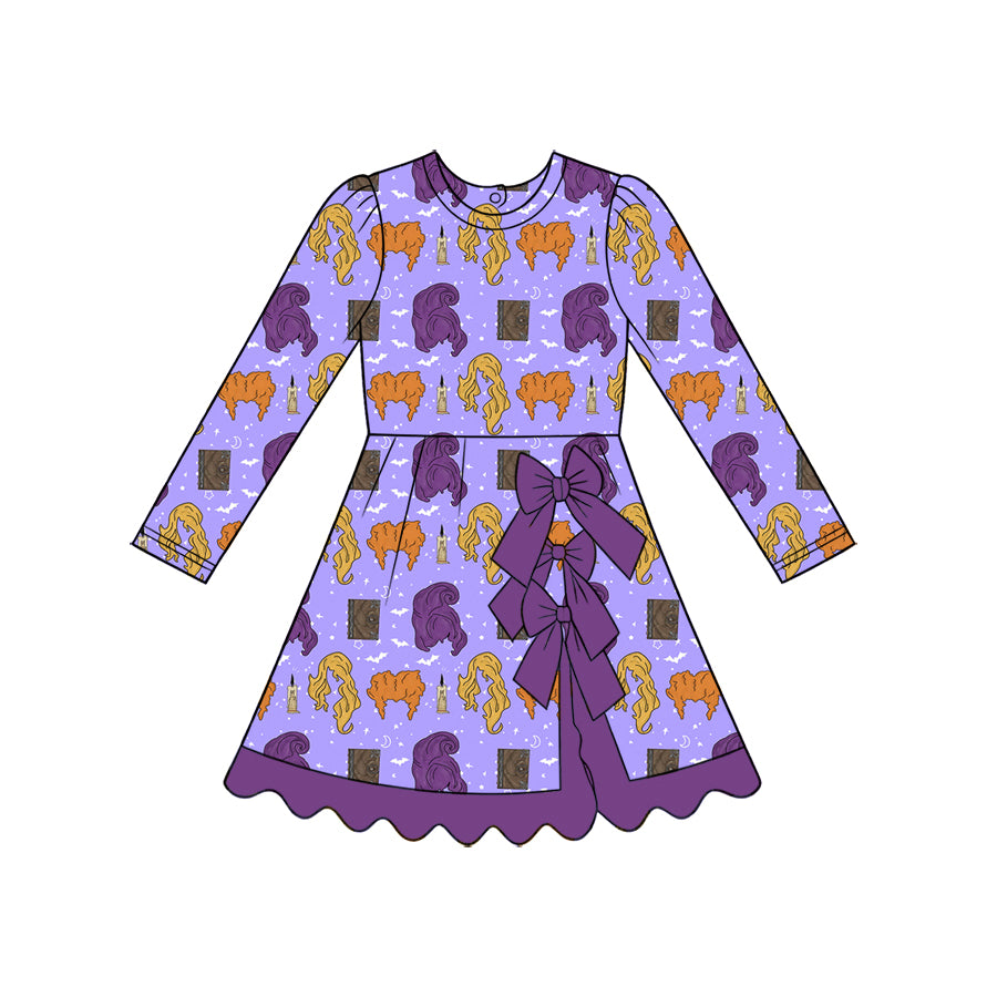 (Preorder new) No moq Baby Girls Halloween purple Outfit Quarter‑Zip Top Skirt Fuzzy Cuff Pajama Set Dress Zipper Romper