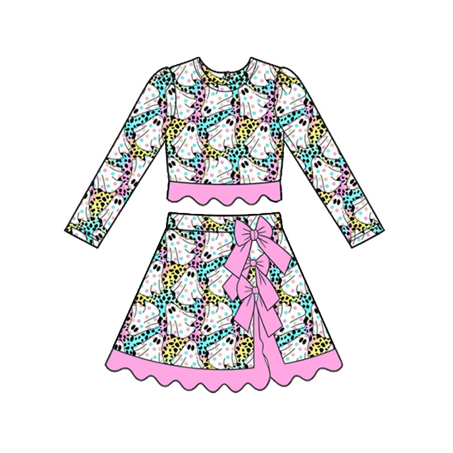 (Preorder new) No moq Yoga Baby Girls Pumpkin Long Sleeve Scallop Halloween Costume for Children