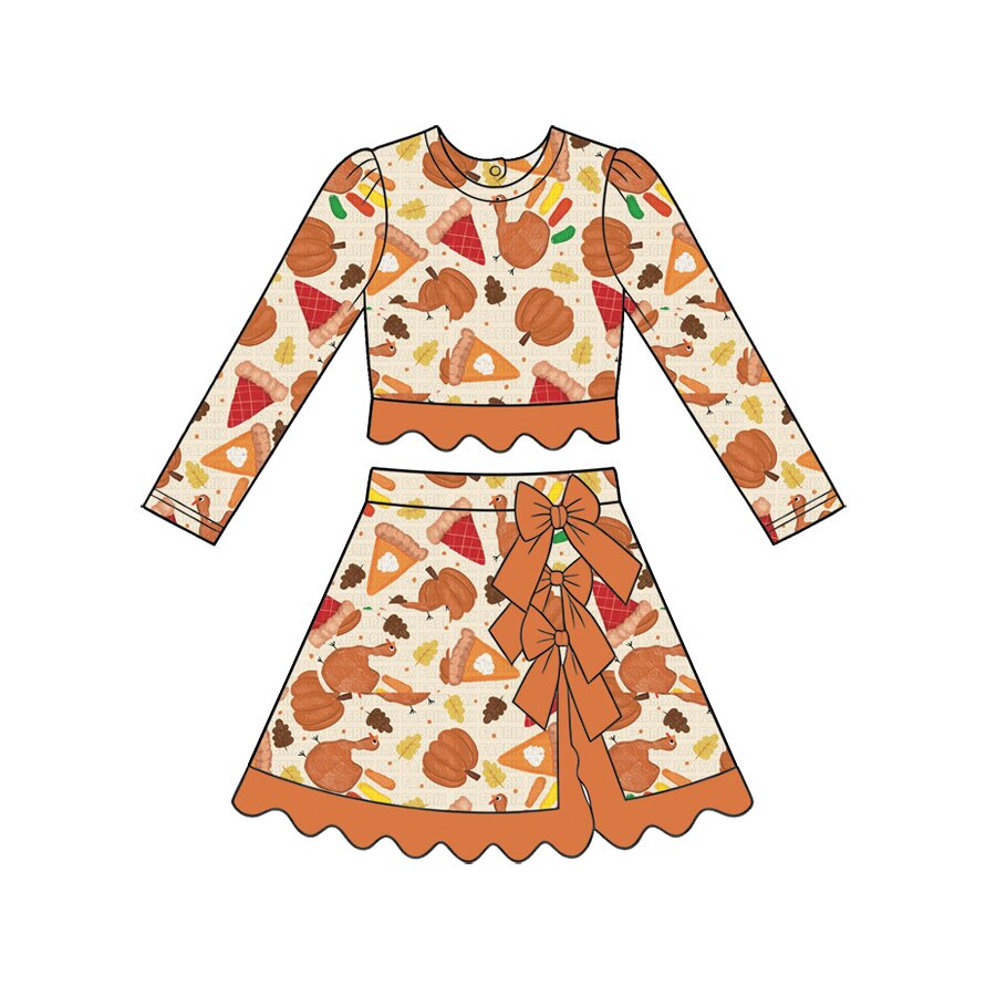 (Preorder new) No moq Yoga Baby Girls Pumpkin Long Sleeve Scallop Halloween Costume for Children