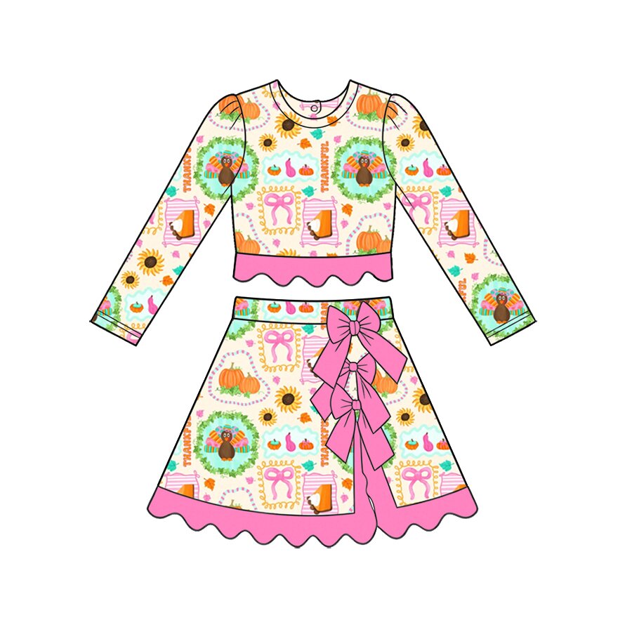 (Preorder new) No moq Yoga Baby Girls Pumpkin Long Sleeve Scallop Halloween Costume for Children