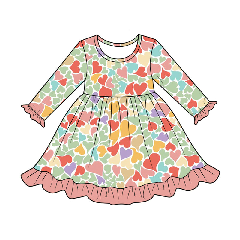 (Preorder new) No moq Baby Girls Colorful Hearts Print Long Sleeve Top And Pants Valentines Set Rompers Dress Blankets