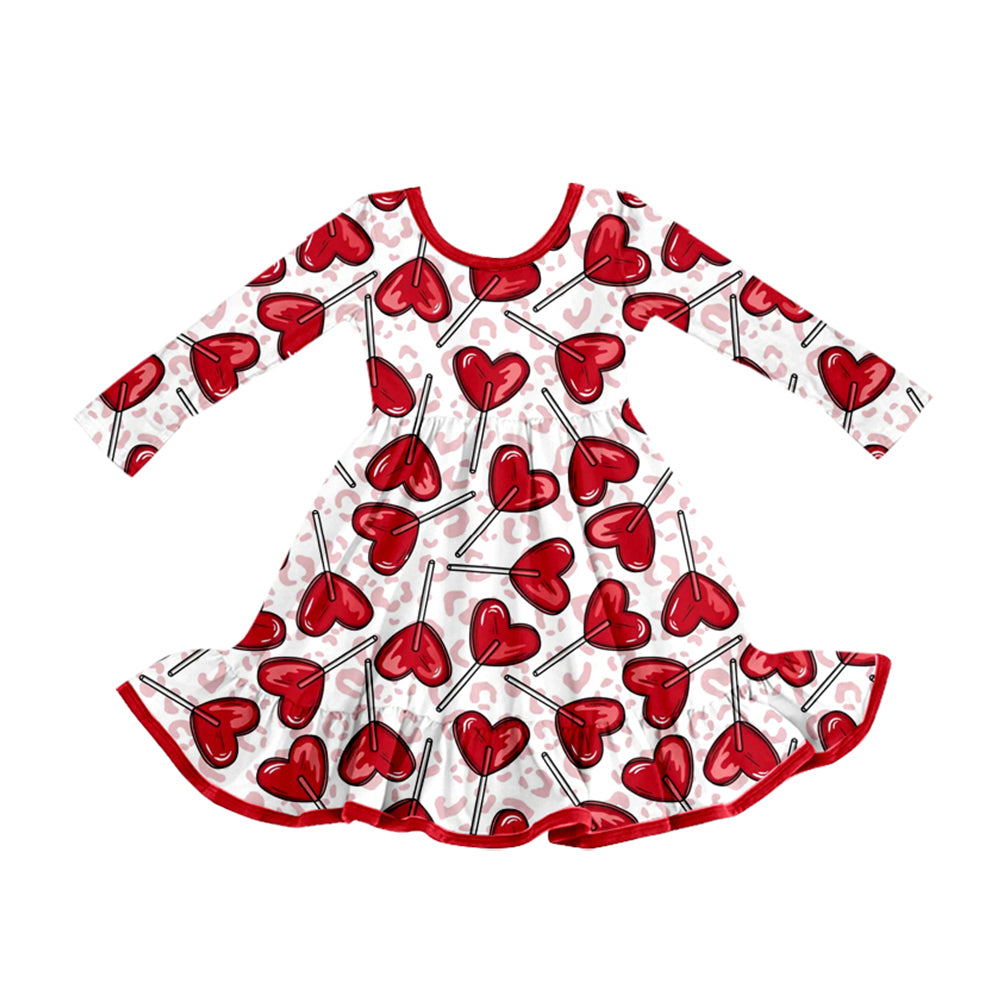 (Preorder new) No moq Baby Girls Leopard Heart Girl Valentine Long Sleeve Top Pants Pajama Set Dress Rompers