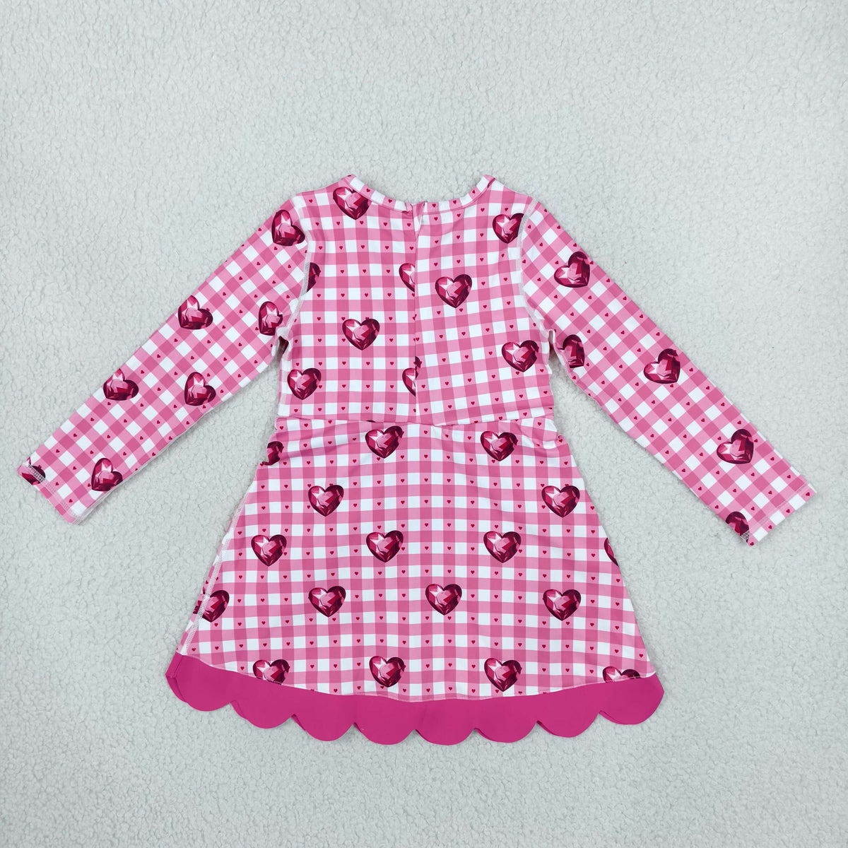 NEW RTS NO MOQ yoga fabric GLD1750 Yoga Baby Girls Valentines Day Long Sleeve Dress Checked Heart Print Bow Ruffle Hem Yoga Dress