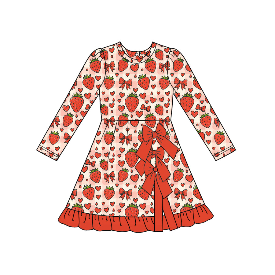 (Preorder new) No moq Baby Girls Hearts Strawberry Bows Zip Pullover Skirt Short Valentines Set Dress Blanket