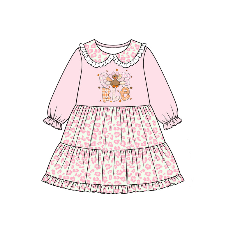 (Preorder new) No moq Baby Girls Turkey Collar Top Leopard Bell Bottom Pant Thanksgivings Fall Holiday Clothes Set Rompers Dress