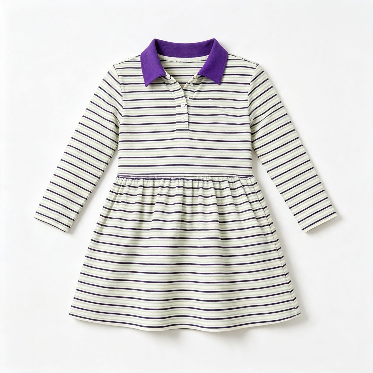 (Preorder new) No moq Baby Girls Long Sleeve Stripe Mardigras Button Knee Length Dress Button Polo Shirts Top