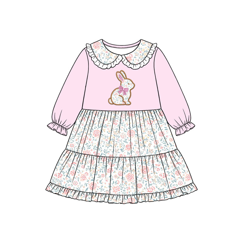 (Preorder new) No moq Baby Girls milk silk rabbit pattern Ruffled Collar long sleeve sets dress romper