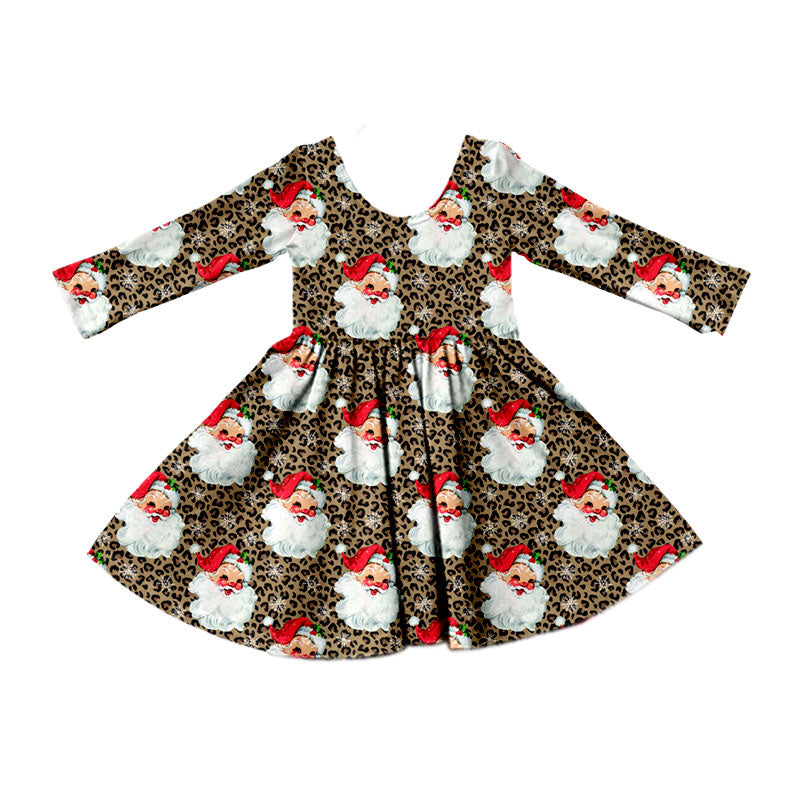 (Preorder new) No moq baby Boys Santa Claus Leopard Long Sleeve Matching Pajamas Set Romper Dress
