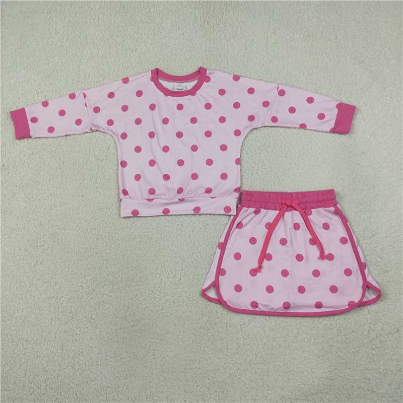 RTS NO MOQ Sibling milk silk Baby Girls Polka Dot Long Sleeve Top And Skort Matching Outfit Set