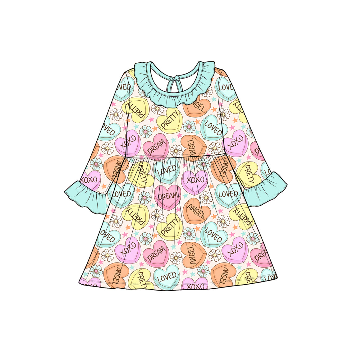 (Preorder new) No moq Baby Girls Valentine's Day Heart Print O‑Neck Casual Holiday Dress