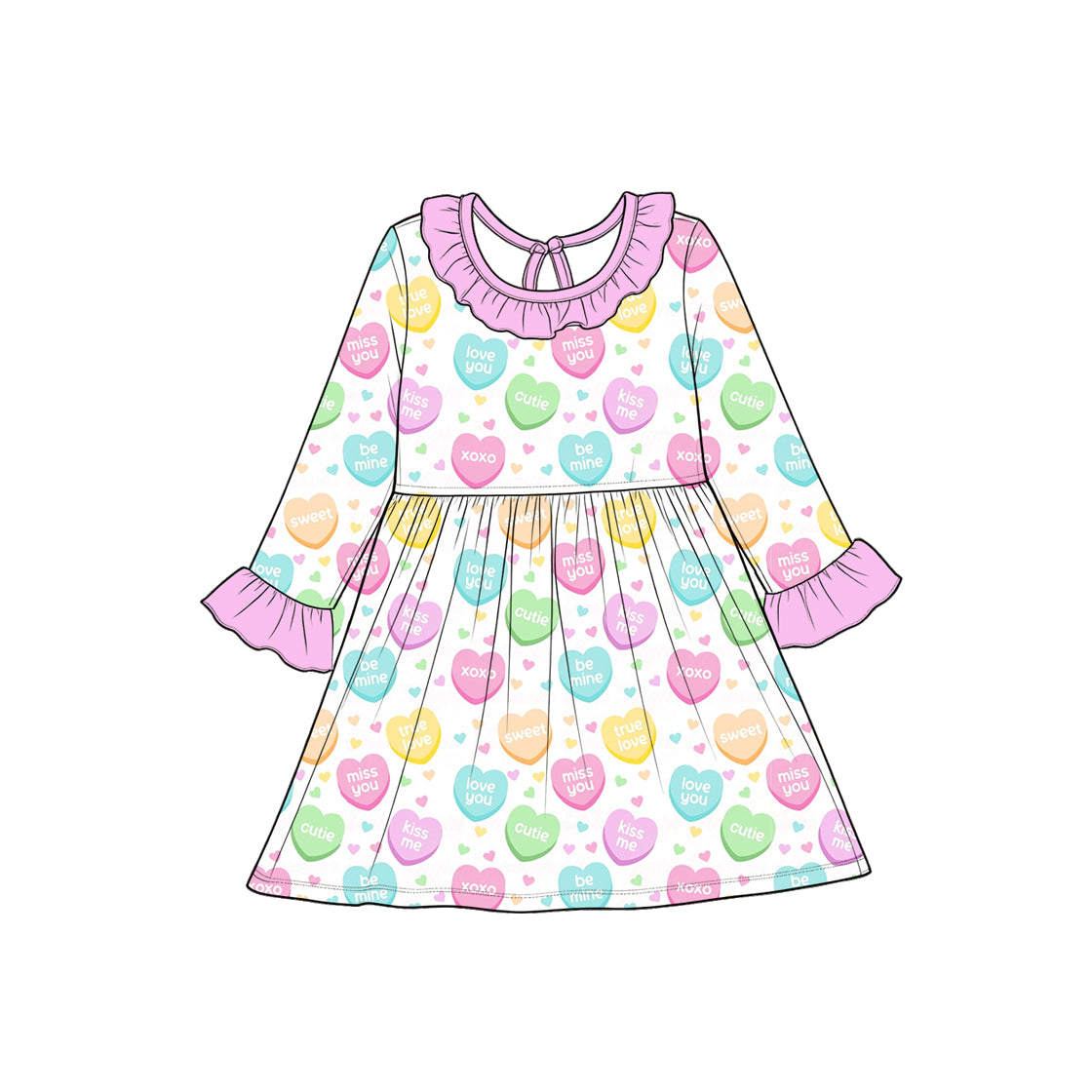 (Preorder new) No moq Baby Girls Valentine's Day Heart Print O‑Neck Casual Holiday Dress