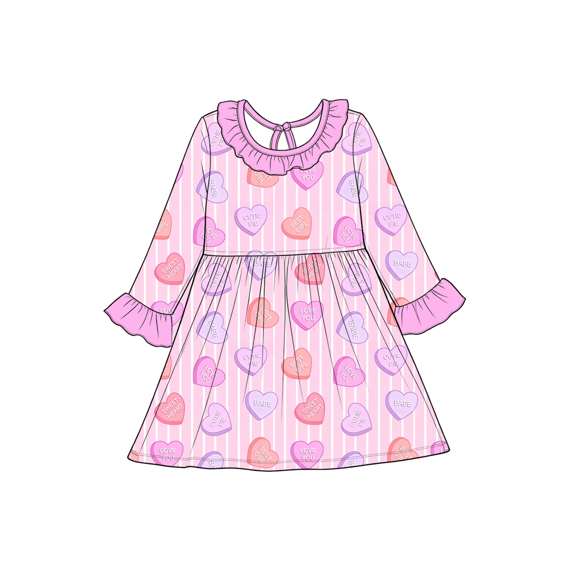 (Preorder new) No moq Baby Girls Valentine's Day Heart Print O‑Neck Casual Holiday Dress