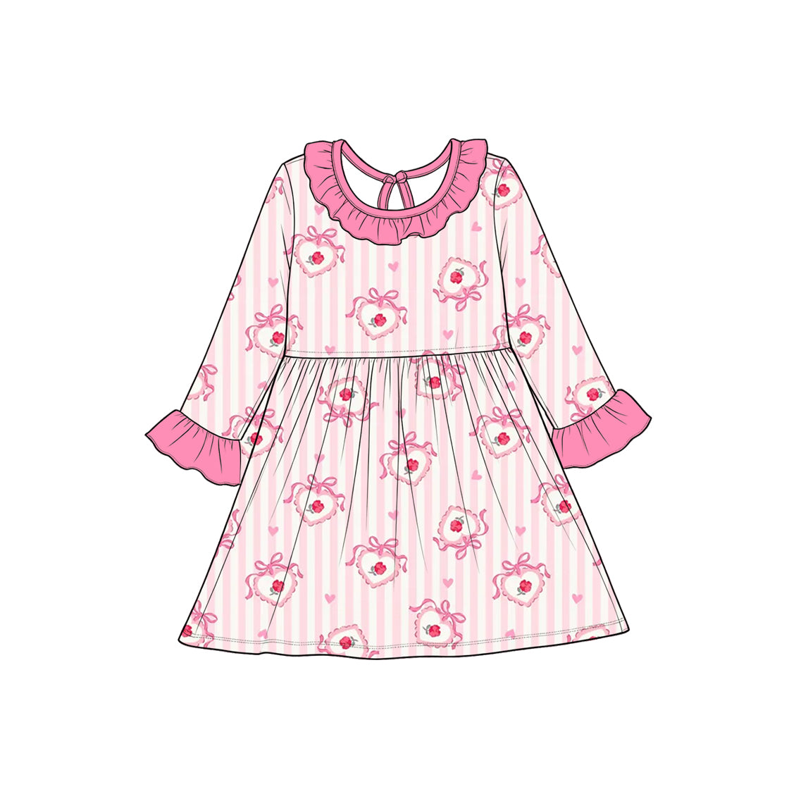 (Preorder new) No moq Baby Girls Valentine's Day Heart Print O‑Neck Casual Holiday Dress