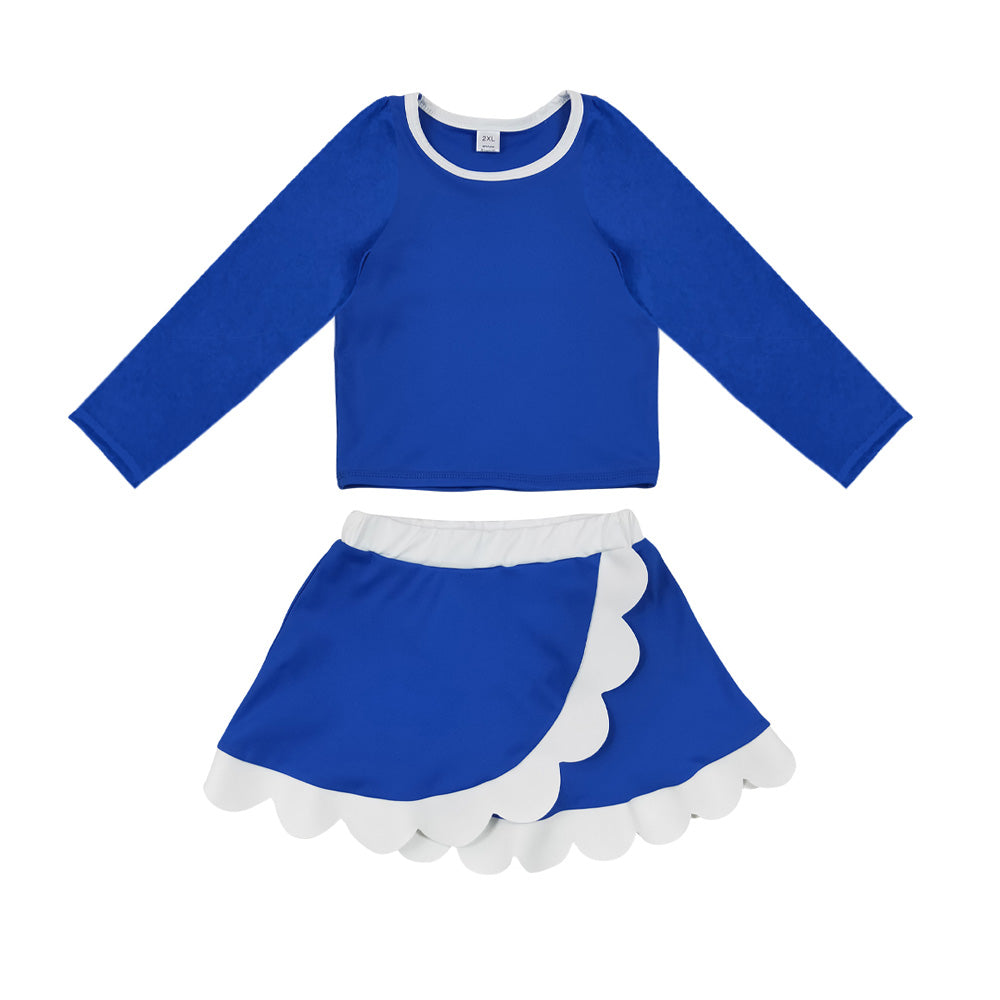 (Preorder new) No moq Yoga Baby Girls Solid Long Sleeve Crew Neck Top And Scallop Wrap Skirt Set