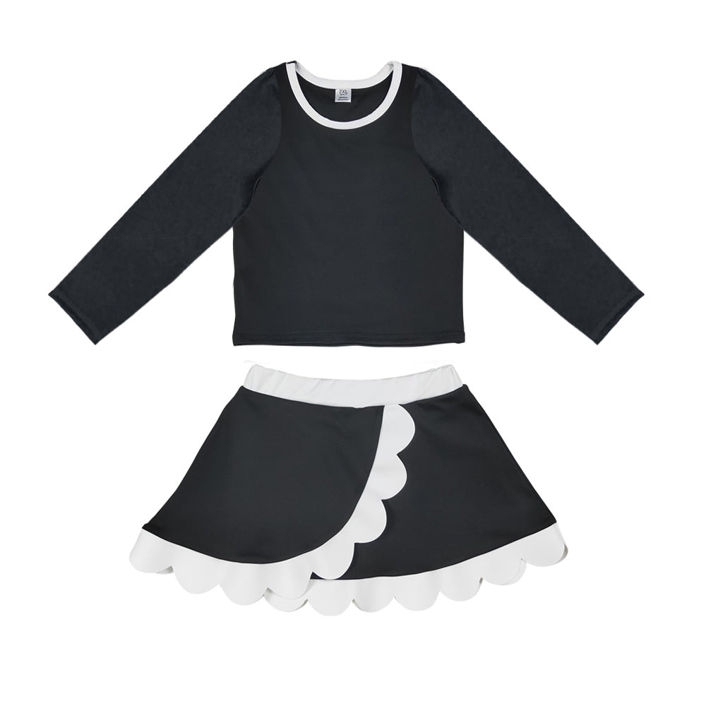 (Preorder new) No moq Yoga Baby Girls Solid Long Sleeve Crew Neck Top And Scallop Wrap Skirt Set