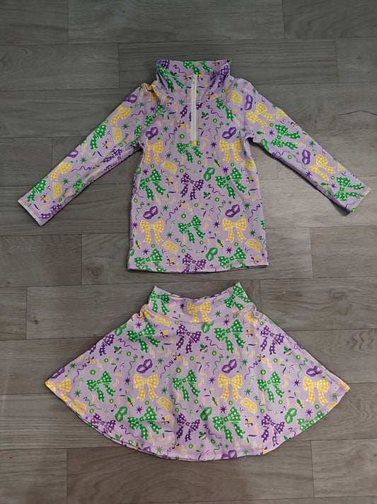 (Sample) No moq yoga fabric GLD1792 Yoga Baby Girls Bows Mask Zip Pullover Skirt Short Yoga Clothes Set