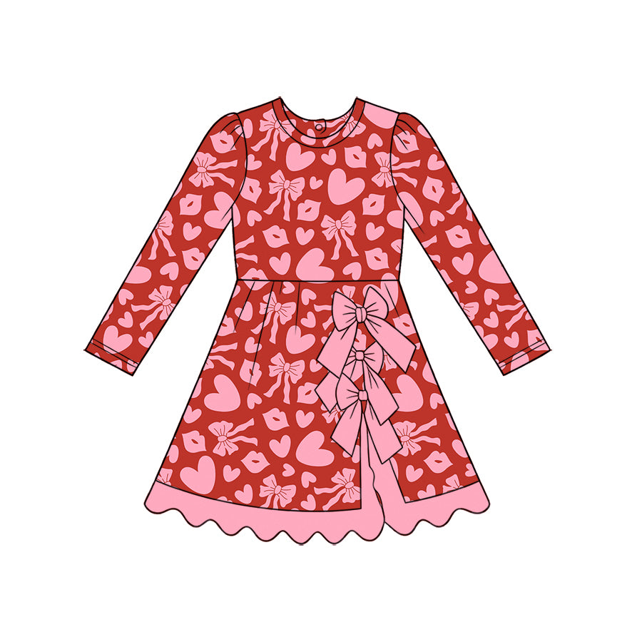 (Preorder new) No moq Adult To Match Kids Red Pink Heart Bow Valentines Day Print Clothing Romper Long Sleeve Dress High Neck Sweatshirt Wide Leg Pants Holiday Matching Outfit Set