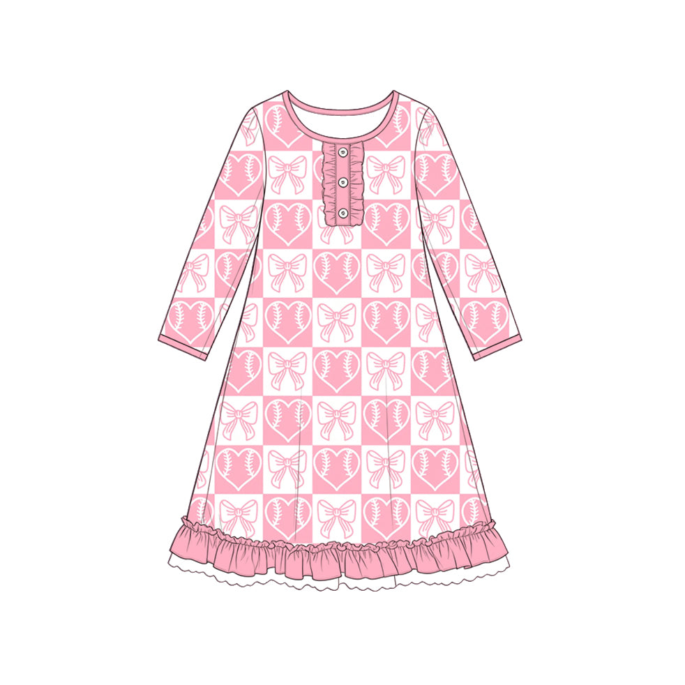 (Preorder new) No moq Baby Girls Baseball Heart Bows Checked Top Ruffle Pant Valentines Clothes Set Dress