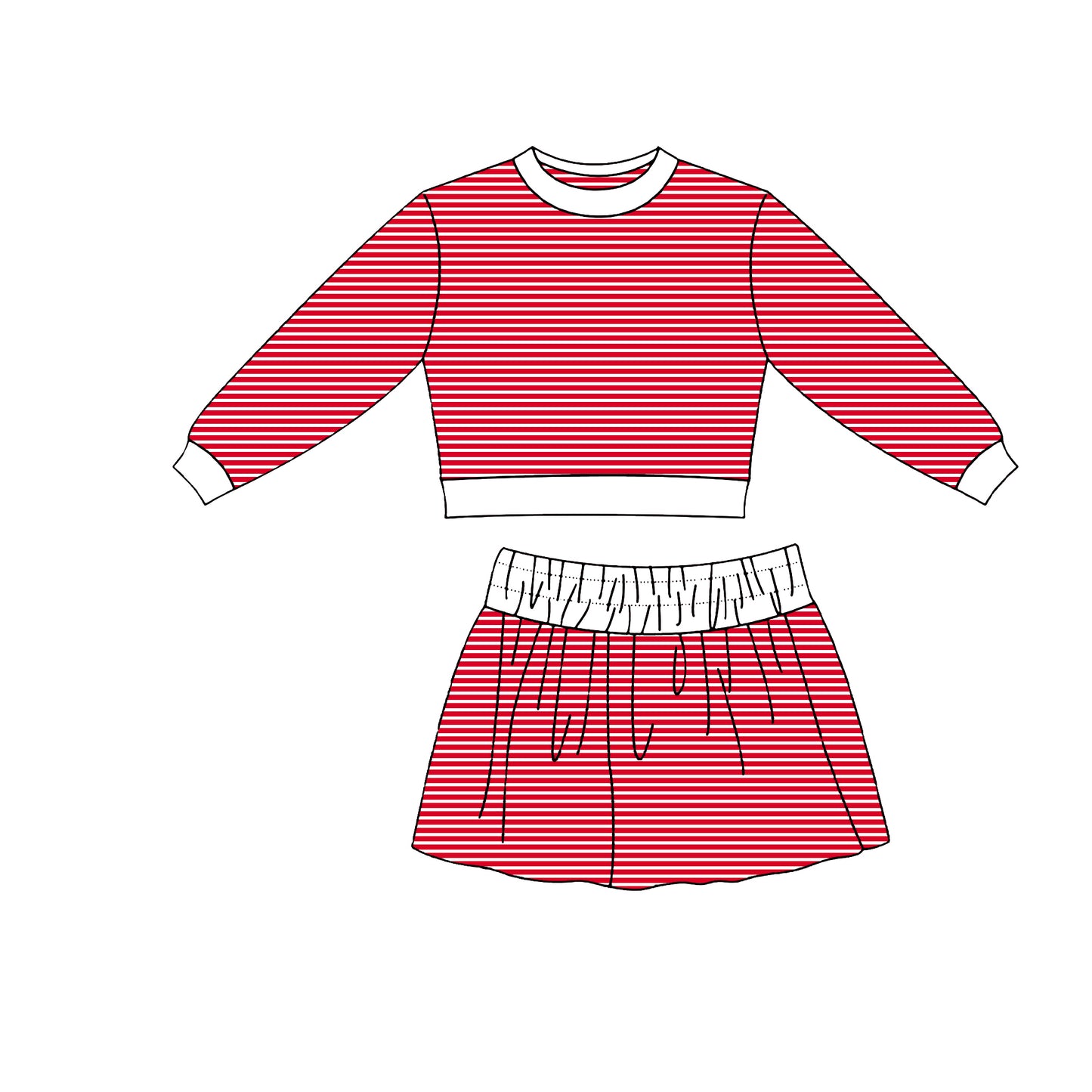 (Preorder new) No moq Yoga Baby Girls Striped Long Sleeve Top Skort Fall Clothes Set