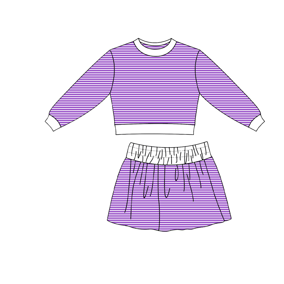 (Preorder new) No moq Yoga Baby Girls Striped Long Sleeve Top Skort Fall Clothes Set