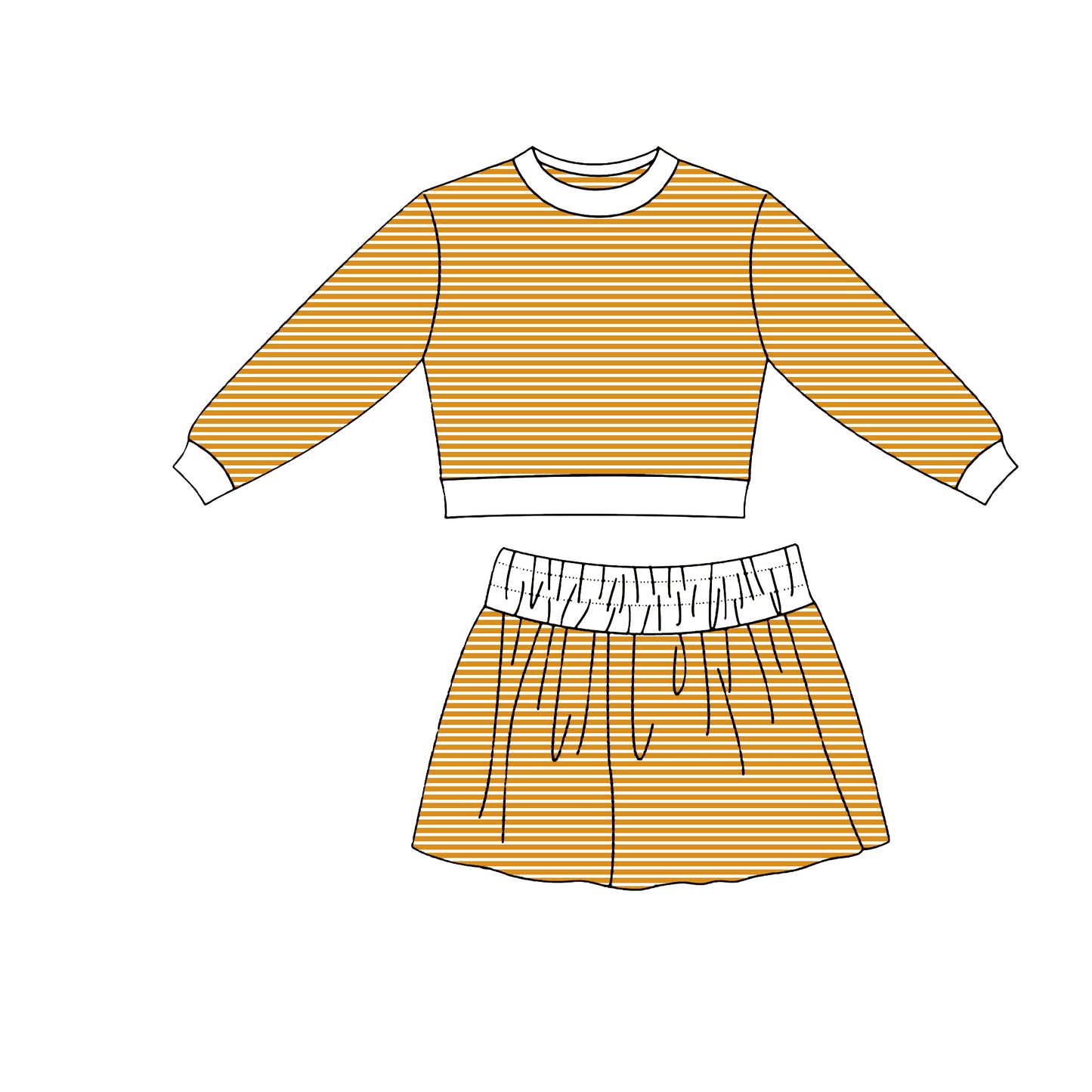 (Preorder new) No moq Yoga Baby Girls Striped Long Sleeve Top Skort Fall Outfit