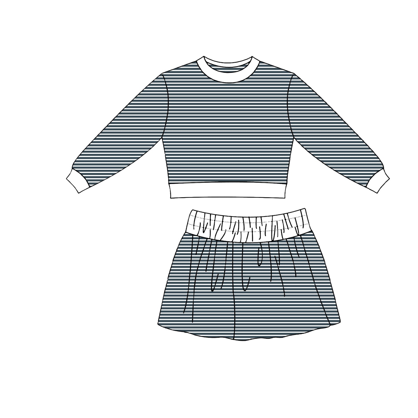(Preorder new) No moq Yoga Baby Girls Striped Long Sleeve Top Skort Fall Outfit