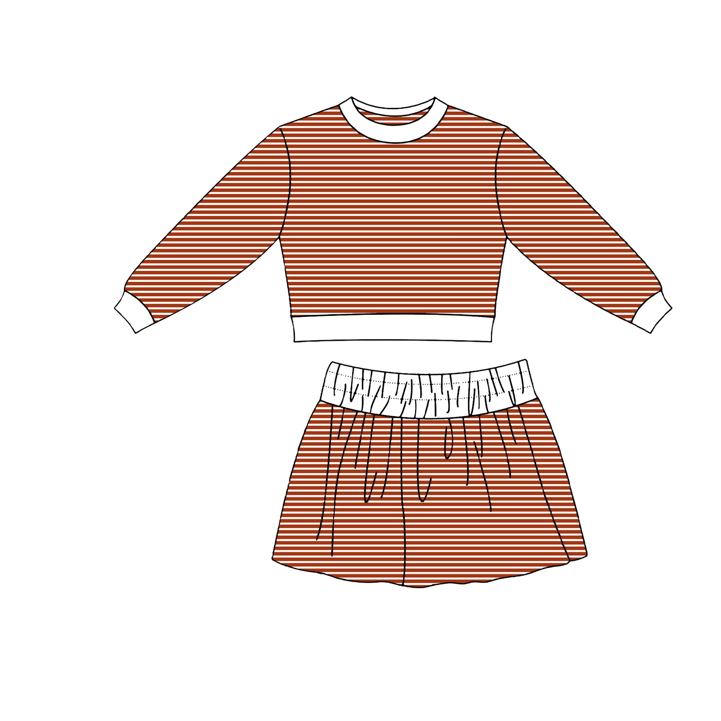 (Preorder new) No moq Yoga Baby Girls Striped Long Sleeve Top Skort Fall Outfit