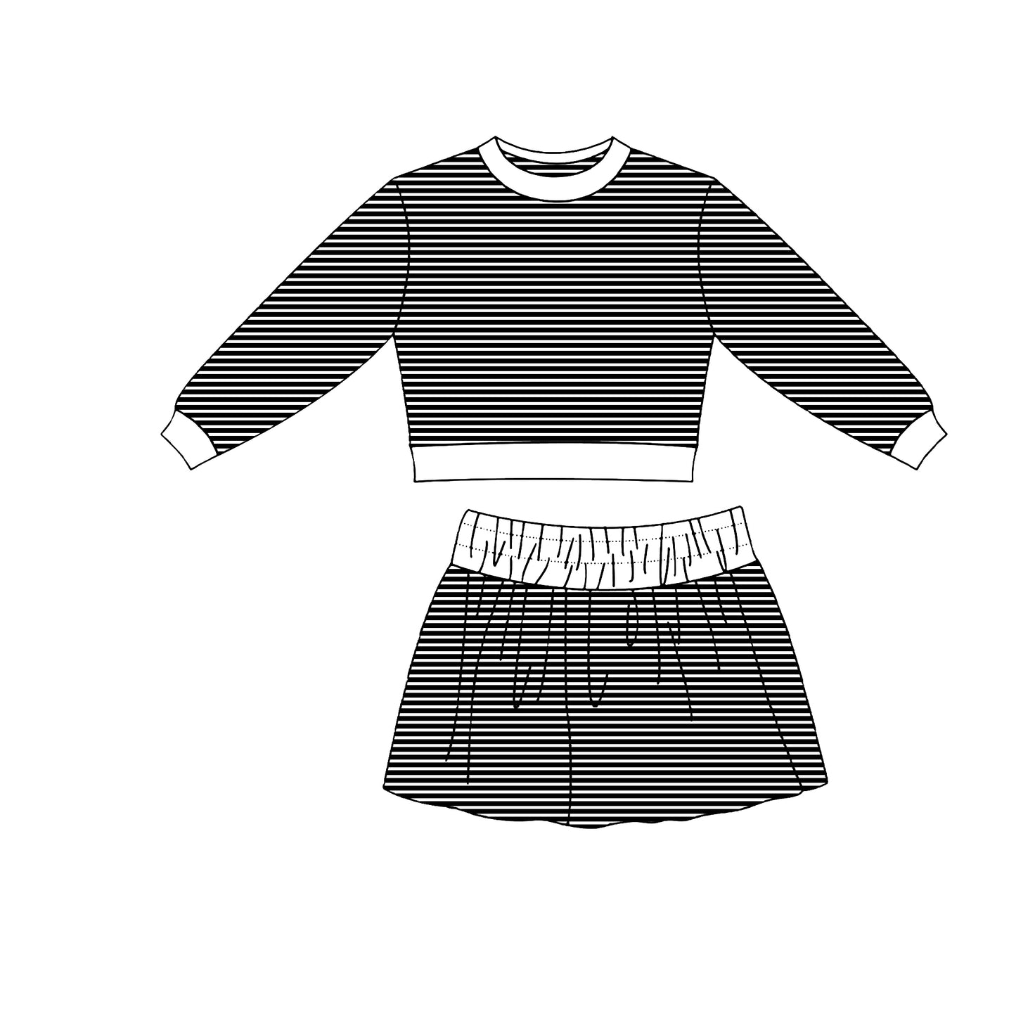 (Preorder new) No moq Yoga Baby Girls Striped Long Sleeve Top Skort Fall Outfit