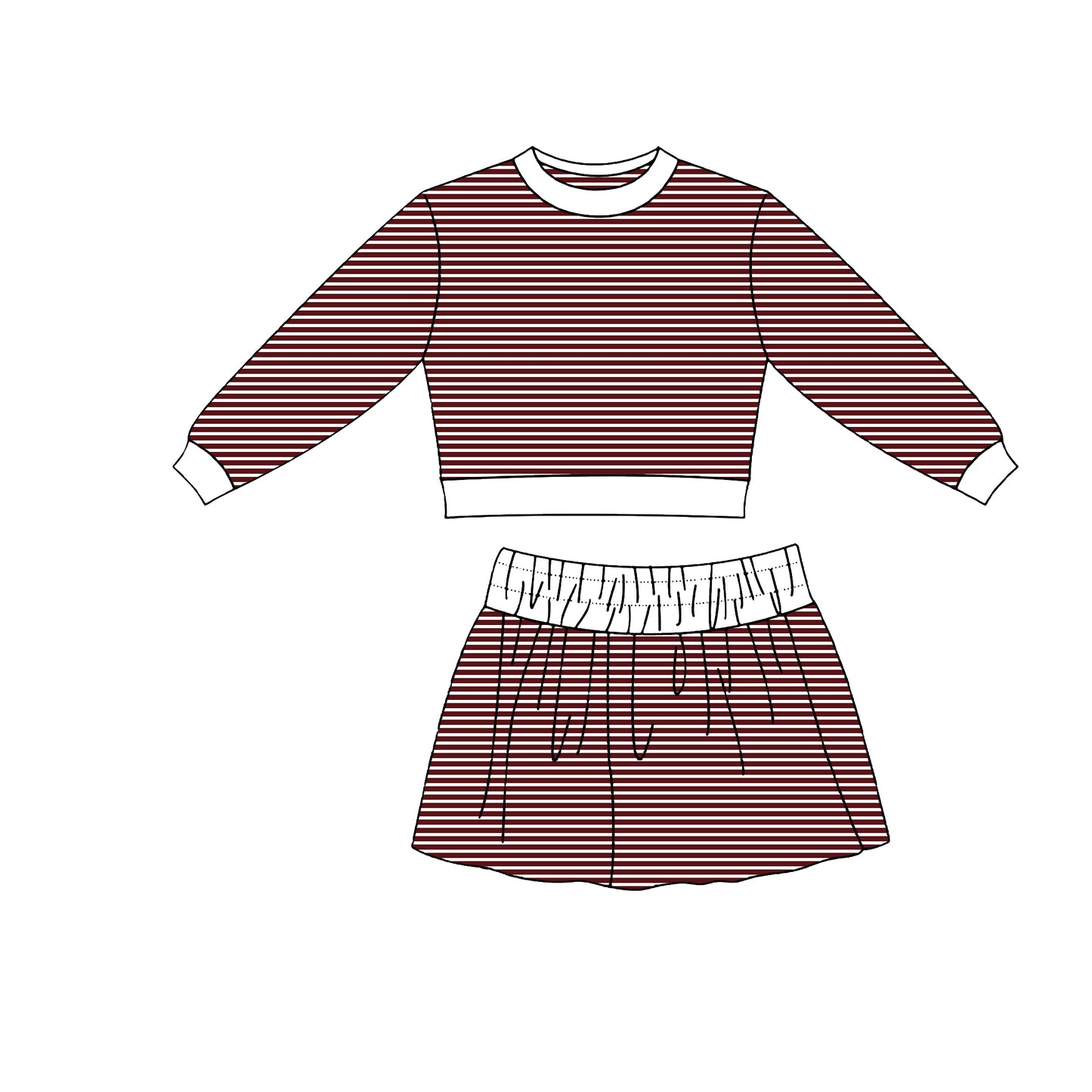 (Preorder new) No moq Yoga Baby Girls Striped Long Sleeve Top Skort Fall Outfit