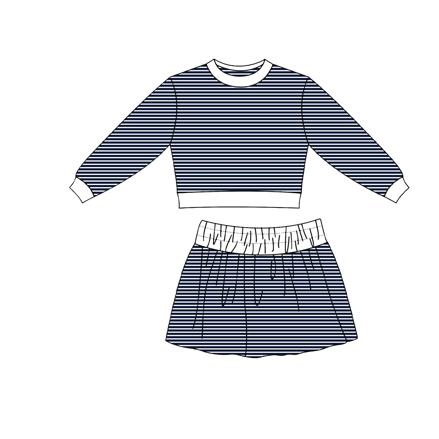 (Preorder new) No moq Yoga Baby Girls Striped Long Sleeve Top Skort Fall Outfit
