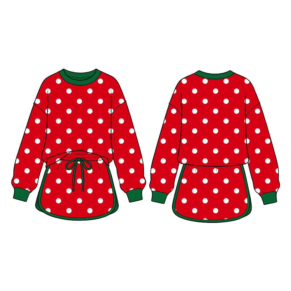 (Preorder new) No moq Baby Girls Polka Dots Casual Long Sleeve Top Short Skirt Set