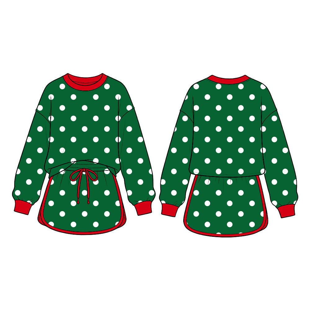 (Preorder new) No moq Baby Girls Polka Dots Casual Long Sleeve Top Short Skirt Set